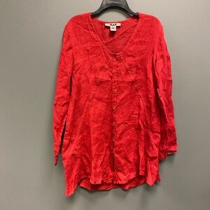FLAX Red Lagenlook Linen Tunic Size Small